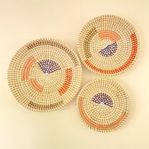 Set Of 3 Boho Wall Decor- Seagrass Wall Hanging Basket, Bohemian Home Decor